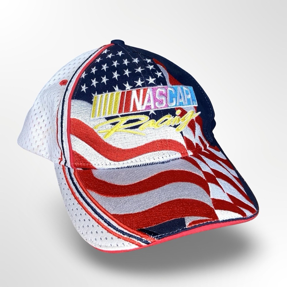 NASCAR Racing Strapback Hat Red White Blue American Flag Cap One Size